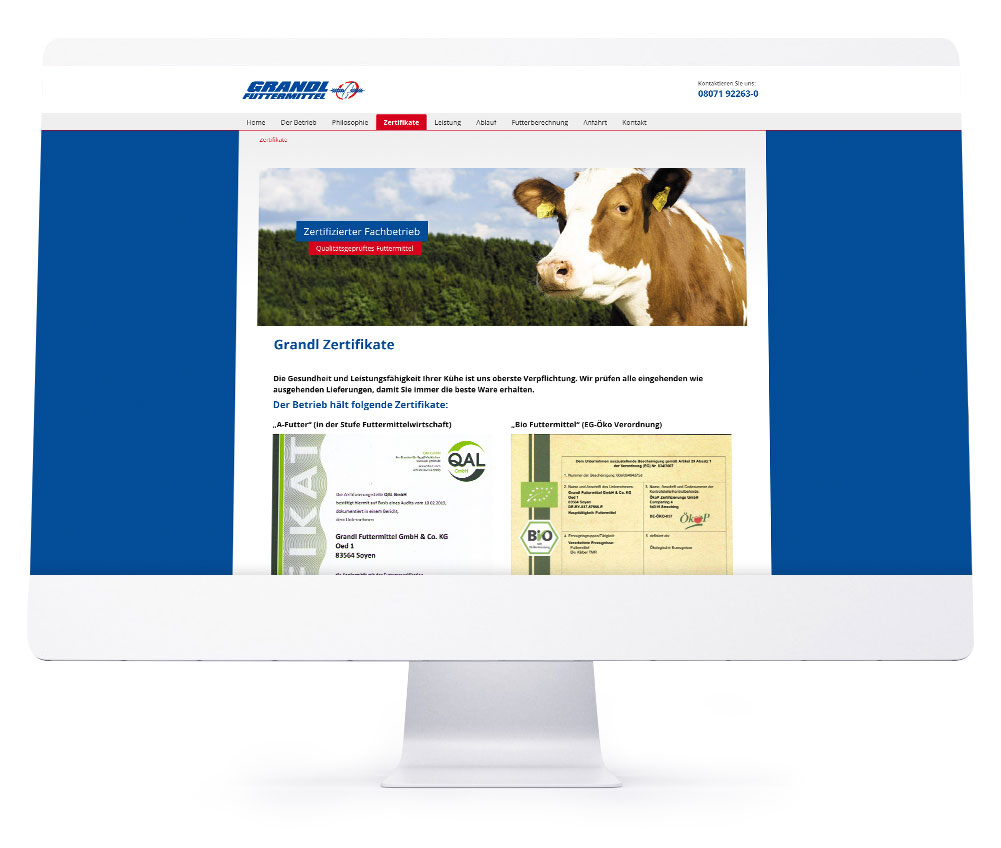 Webdesign Referenzen für Webseiten und Online-Shops - Grandl Futtermittel GmbH & Co. KG