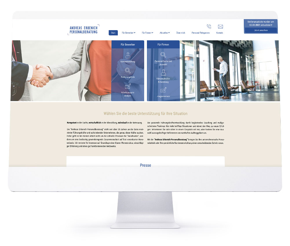 Webdesign Referenzen für Webseiten und Online-Shops - Andreas Erbenich Personalberatung