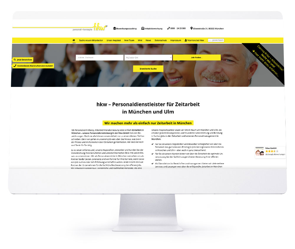 Webdesign Referenzen für Webseiten und Online-Shops - hkw GmbH