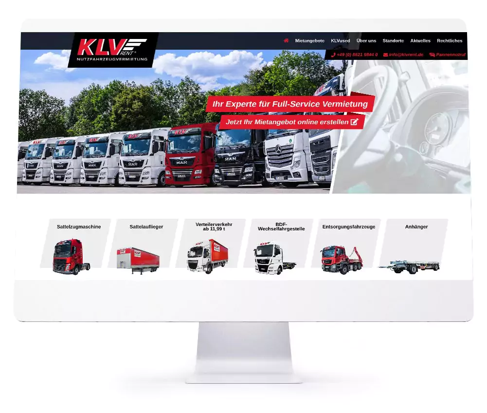 Webdesign Referenzen für Webseiten und Online-Shops - KLVrent GmbH & Co. KG