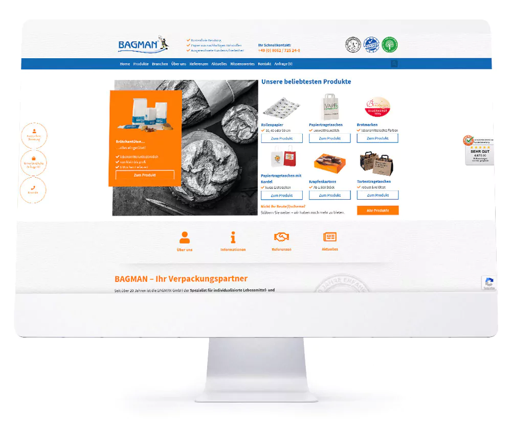 Webdesign Referenzen für Webseiten und Online-Shops - BAGMAN GmbH