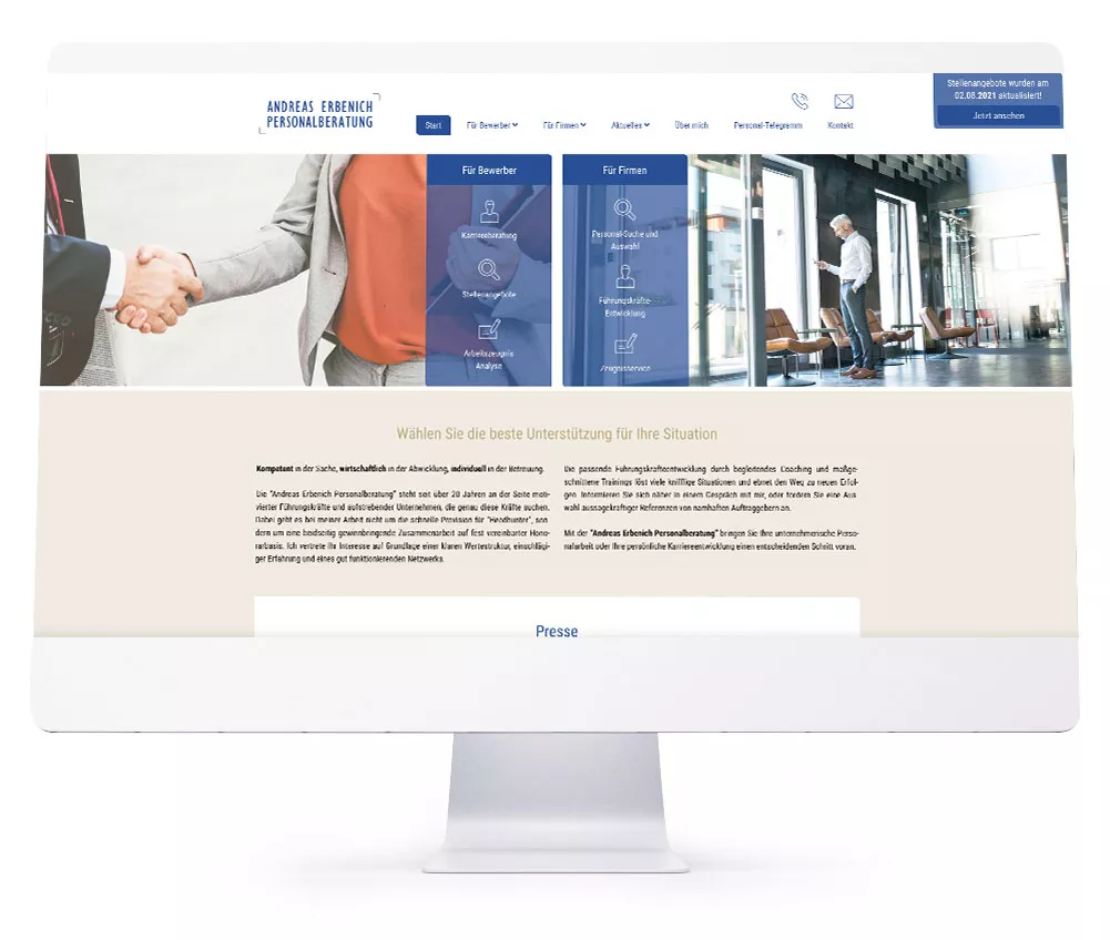 Webdesign Referenzen für Webseiten und Online-Shops - Andreas Erbenich Personalberatung