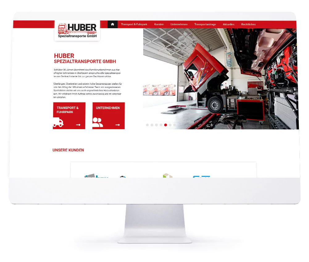 Webdesign Referenzen für Webseiten und Online-Shops - Huber Spezialtransporte GmbH